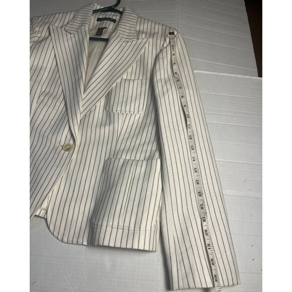 Lauren Ralph Lauren Ivory Pinstripe Blazer Jacket Sz 10  Lined Linen Blend - Picture 14 of 14